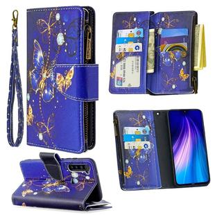 For Xiaomi Redmi Note 8 Colored Drawing Pattern Zipper Horizontal Flip Leather Case with Holder & Card Slots & Wallet(Purple Butterfly)