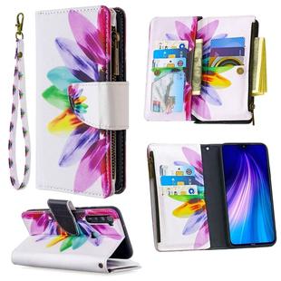 For Xiaomi Redmi Note 8 Colored Drawing Pattern Zipper Horizontal Flip Leather Case with Holder & Card Slots & Wallet(Sun Flower)