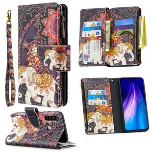 For Xiaomi Redmi Note 8 Colored Drawing Pattern Zipper Horizontal Flip Leather Case with Holder & Card Slots & Wallet(Flower Elephants)