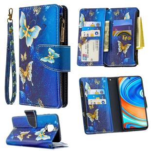 For Xiaomi Redmi Note 9 Pro Colored Drawing Pattern Zipper Horizontal Flip Leather Case with Holder & Card Slots & Wallet(Gold Butterfly)
