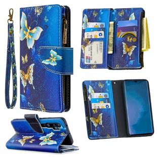 For Xiaomi Mi CC9 Pro / Note 10 Colored Drawing Pattern Zipper Horizontal Flip Leather Case with Holder & Card Slots & Wallet(Gold Butterfly)