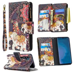 For Xiaomi Mi CC9 Pro / Note 10 Colored Drawing Pattern Zipper Horizontal Flip Leather Case with Holder & Card Slots & Wallet(Flower Elephants)