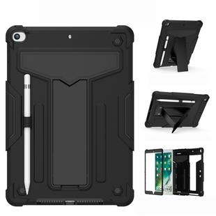 For iPad 10.2 / iPad Pro 10.5 T-shaped Bracket Contrast Color Shockproof PC + Silicone Flat Protective Case(Black+Black)