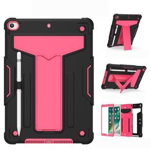 For iPad 10.2 / iPad Pro 10.5 T-shaped Bracket Contrast Color Shockproof PC + Silicone Flat Protective Case(Black+Rose Red)