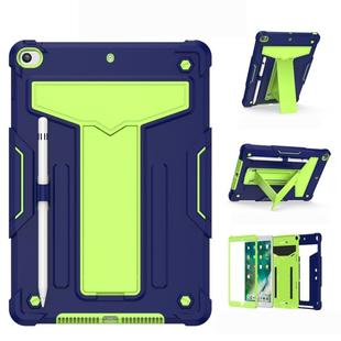 For iPad 10.2 / iPad Pro 10.5 T-shaped Bracket Contrast Color Shockproof PC + Silicone Flat Protective Case(Navy+Green)