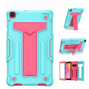 For Samsung Galaxy Tab A8.0 (2019) T290 T-shaped Bracket Contrast Color Shockproof PC + Silicone Flat Protective Case(Mint Green+Rose Red)