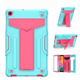 For Samsung Galaxy Tab A10.1 (2019) T510 T-shaped Bracket Contrast Color Shockproof PC + Silicone Flat Protective Case(Mint Green+Rose Red)