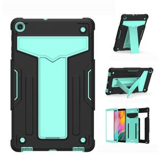 For Samsung Galaxy Tab A10.1 (2019) T510 T-shaped Bracket Contrast Color Shockproof PC + Silicone Flat Protective Case(Black+Mint Geen)