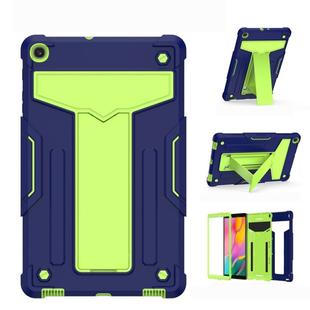 For Samsung Galaxy Tab A10.1 (2019) T510 T-shaped Bracket Contrast Color Shockproof PC + Silicone Flat Protective Case(Navy+Green)