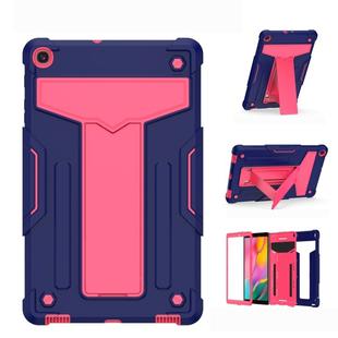 For Samsung Galaxy Tab A10.1 (2019) T510 T-shaped Bracket Contrast Color Shockproof PC + Silicone Flat Protective Case(Navy+Rose Red)