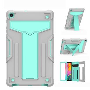 For Samsung Galaxy Tab A10.1 (2019) T510 T-shaped Bracket Contrast Color Shockproof PC + Silicone Flat Protective Case(Grey+Mint Green)