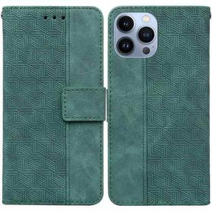 For iPhone 15 Pro Max Geometric Embossed Leather Phone Case(Green)