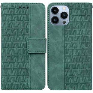 For iPhone 15 Pro Geometric Embossed Leather Phone Case(Green)