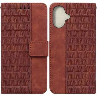 For iPhone 16 Geometric Embossed Leather Phone Case(Brown)
