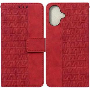 For iPhone 16 Geometric Embossed Leather Phone Case(Red)