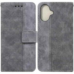 For iPhone 16 Plus Geometric Embossed Leather Phone Case(Grey)