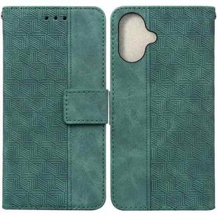 For iPhone 16 Plus Geometric Embossed Leather Phone Case(Green)