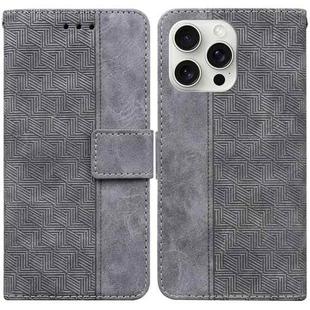 For iPhone 16 Pro Geometric Embossed Leather Phone Case(Grey)