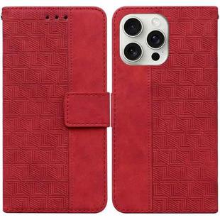 For iPhone 16 Pro Geometric Embossed Leather Phone Case(Red)