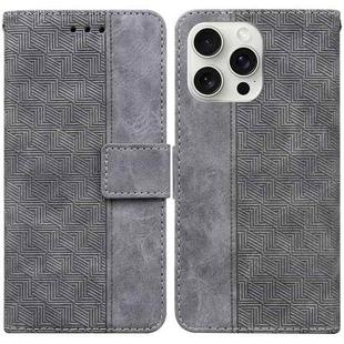 For iPhone 16 Pro Max Geometric Embossed Leather Phone Case(Grey)