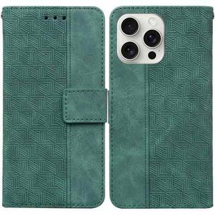 For iPhone 16 Pro Max Geometric Embossed Leather Phone Case(Green)