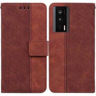 For Xiaomi Poco F5 Pro / Redmi K60 Geometric Embossed Leather Phone Case(Brown)