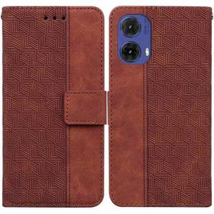 For Motorola Moto G85 Geometric Embossed Leather Phone Case(Brown)