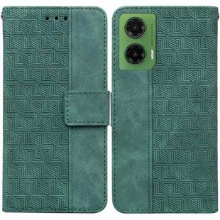 For Motorola Moto G35 Geometric Embossed Leather Phone Case(Green)