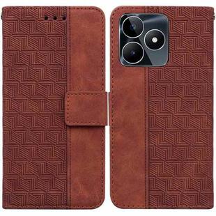 For Realme C53 / Narzo N53 Geometric Embossed Leather Phone Case(Brown)