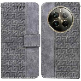 For Realme 12 Pro+ Global Geometric Embossed Leather Phone Case(Grey)