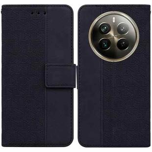 For Realme 12 Pro+ Global Geometric Embossed Leather Phone Case(Black)