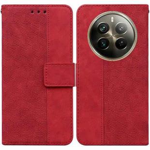 For Realme 12 Pro+ Global Geometric Embossed Leather Phone Case(Red)