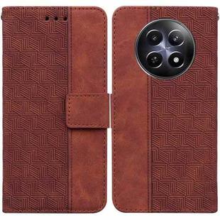 For Realme 12 5G Geometric Embossed Leather Phone Case(Brown)