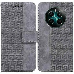 For Realme 12+ Geometric Embossed Leather Phone Case(Grey)