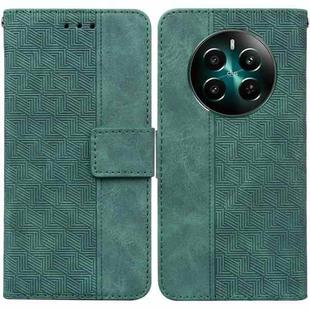 For Realme 12+ Geometric Embossed Leather Phone Case(Green)
