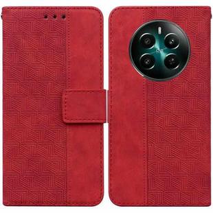 For Realme 12+ Geometric Embossed Leather Phone Case(Red)