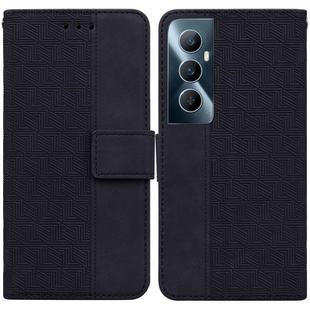 For Realme C65 4G Geometric Embossed Leather Phone Case(Black)