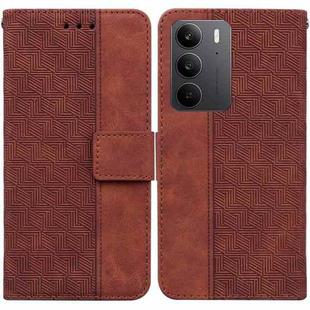 For Realme C75 Geometric Embossed Leather Phone Case(Brown)