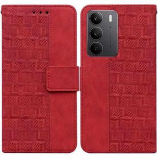 For Realme C75 Geometric Embossed Leather Phone Case(Red)