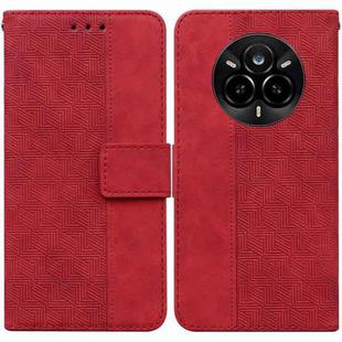 For Realme 14 Pro Geometric Embossed Leather Phone Case(Red)