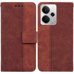 For Realme 14 Geometric Embossed Leather Phone Case(Brown)
