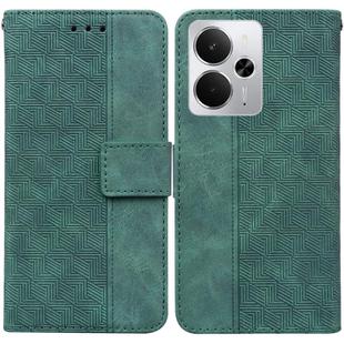 For Realme 14 Geometric Embossed Leather Phone Case(Green)