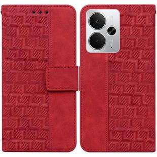 For Realme 14 Geometric Embossed Leather Phone Case(Red)