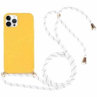 For iPhone 15 Pro Max Wheat Straw TPU Shockproof Phone Case with Neck Lanyard(Yellow)