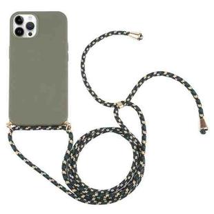 For iPhone 15 Pro Wheat Straw TPU Shockproof Phone Case with Neck Lanyard(Dark Green)