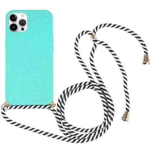 For iPhone 15 Pro Wheat Straw TPU Shockproof Phone Case with Neck Lanyard(Green)