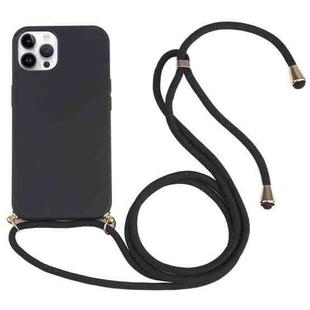 For iPhone 15 Pro Wheat Straw TPU Shockproof Phone Case with Neck Lanyard(Black)