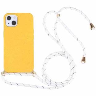 For iPhone 15 Plus Wheat Straw TPU Shockproof Phone Case with Neck Lanyard(Yellow)