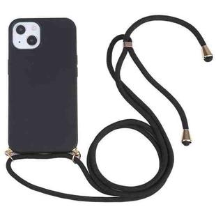 For iPhone 15 Plus Wheat Straw TPU Shockproof Phone Case with Neck Lanyard(Black)