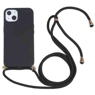 For iPhone 15 Wheat Straw TPU Shockproof Phone Case with Neck Lanyard(Black)